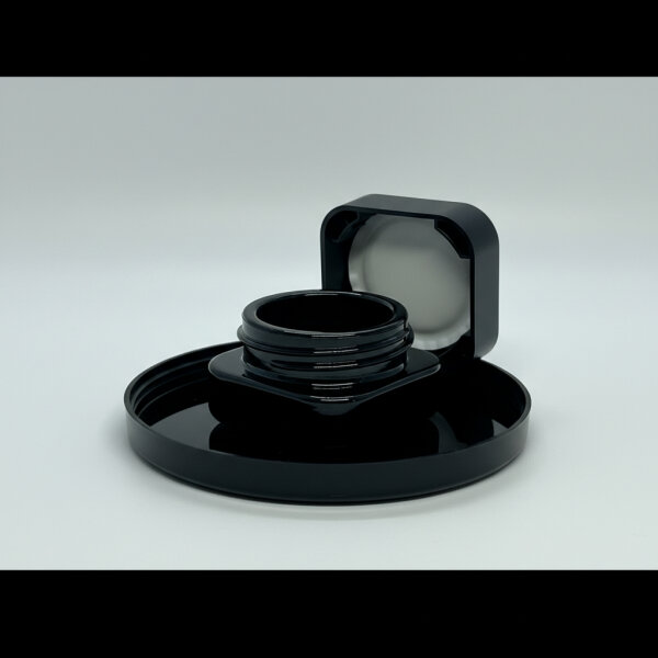 Rosin Jar/Extraktglas Eckig/Schwarz mit Kunststoffdeckel und Kindersicherung