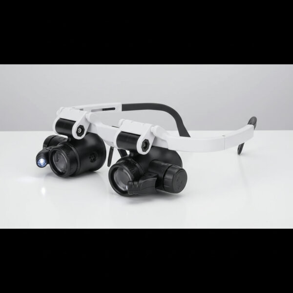 Lupe Vergrößerungsbrille mit LED‑Licht & 8 Austauschlinsen – 2,5× bis 25× für Schmuck‑, Elektronik‑ & Bastelarbeiten