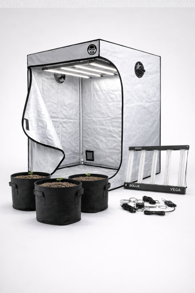 Growbox Komplettset 120x120 cm – Heisenberg Zelt, SOLUX VEGA LED PRO 720W & 3x Caluma Stofftöpfe 11L